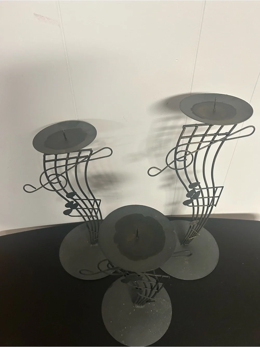 Vintage metal candle holders musical staff and treble clef set 3